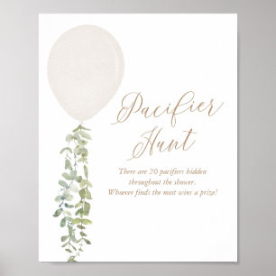 Schnuller Hunt White Balloon Baby Shower Poster