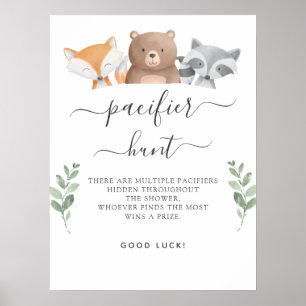 Schnuller Jagd Baby Shower Spiel Waldtiere Poster