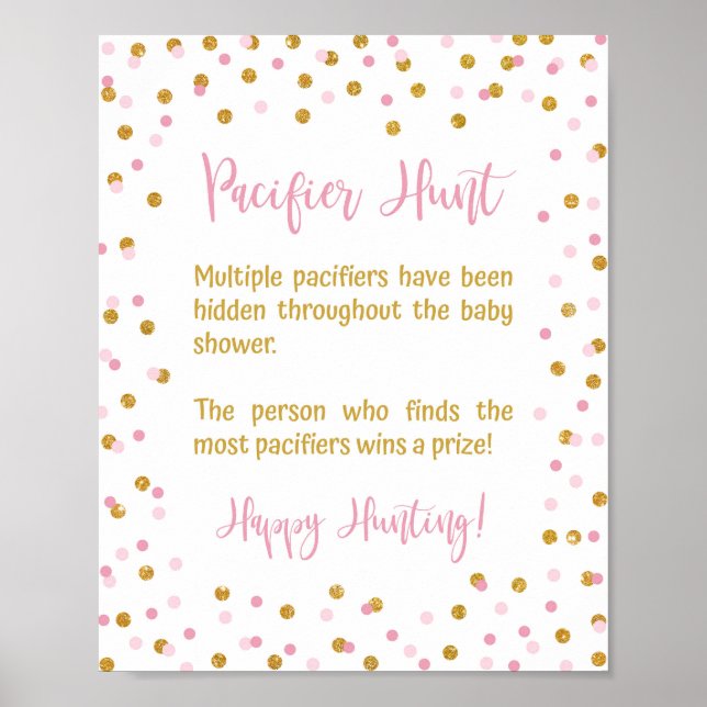 Schnuller Jagen Baby Showgame Schild Pink & Gold (Vorne)