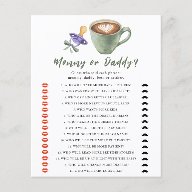 Schnuller & Kaffee Baby Shower Mami oder Papi Spie (Vorderseite)