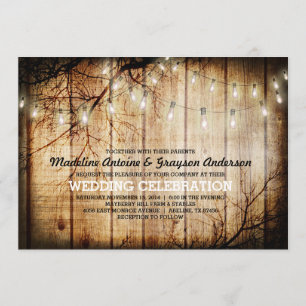 Schnur beleuchtet Baum-Vintage Scheunen-hölzerne Einladung