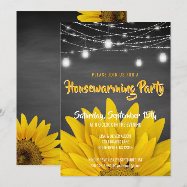 Schnur beleuchtet Housewarming-Party-rustikale Einladung (Vorne/Hinten)