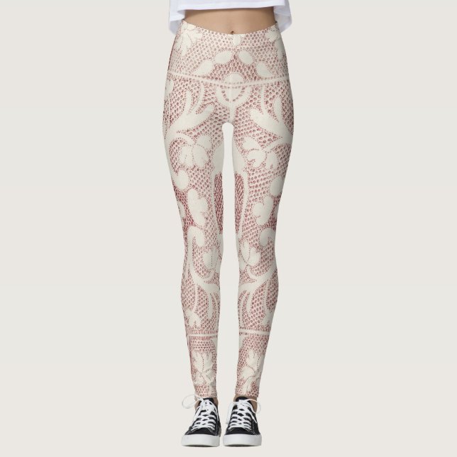 schnüren Sie sich Muster, Vintage Radierung, Rosa Leggings (Vorderseite)