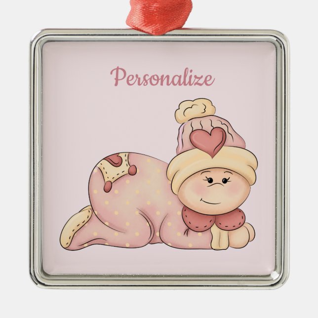 Schnurrbart Baby Girl ist da! (baby mädchen) Silbernes Ornament (Vorne)