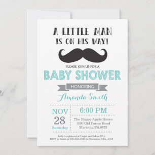 Schnurrbart-Baby-Shower-Einladung Aqua und Grau Einladung