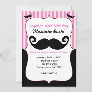 Schnurrbart Bash Mädchen Pink Weiße Schwarze Einla Einladung