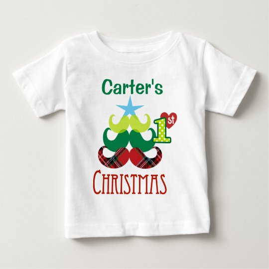 Schnurrbart-Baum-T-Shirt des Babys 1. Weihnachts Baby T-shirt