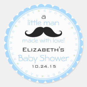 Schnurrbart-Blau-Babyparty Runder Aufkleber