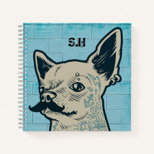 Schnurrbart-Chihuahua-Graffiti-Monogramm Notizbuch