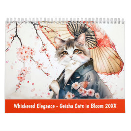 Schnurrbart-Eleganz – Geisha-Katzen in Blüte Kalender