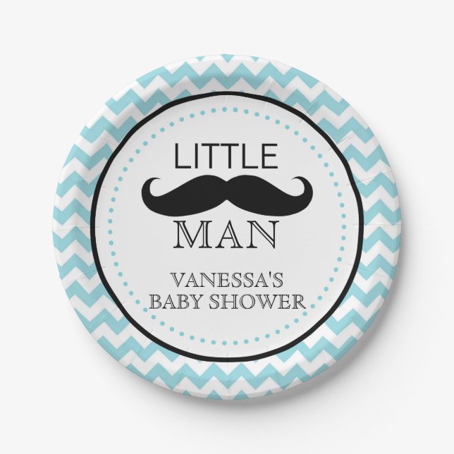Schnurrbart Lil Mann-Baby-Duschen-Jungen-Zickzack Pappteller (Vorderseite)