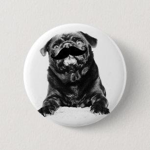Schnurrbart-Mops Button