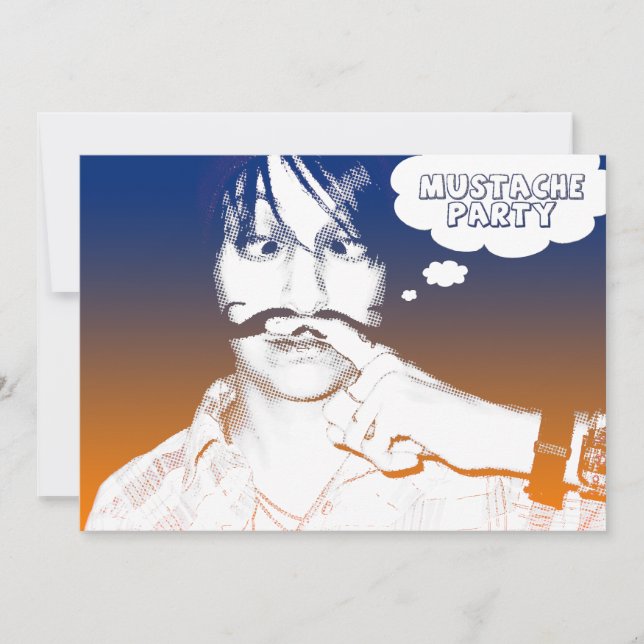 Schnurrbart-Party: Comic staches Einladung (Vorderseite)