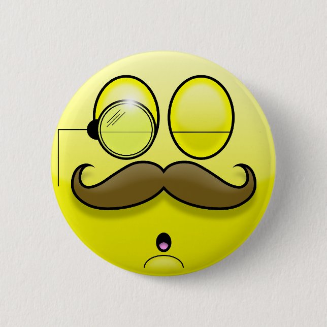 Schnurrbart u. Monocle Smilie Knopf Button (Vorderseite)