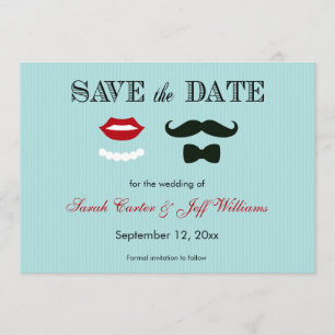 Schnurrbart- und Lippen-Aqua-Streifen-Karten zur V Save The Date