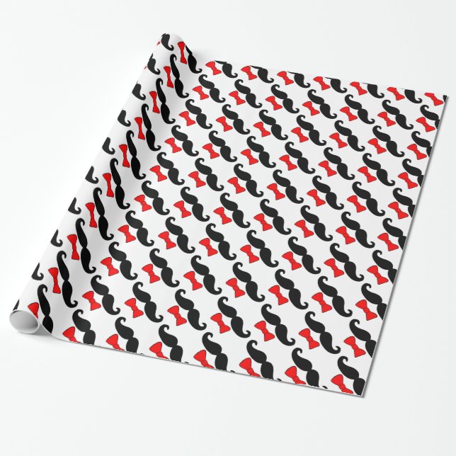 Schnurrbart und rotes Bowtie lustig Geschenkpapier (Ungerollt)
