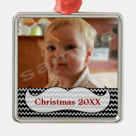 Schnurrbart und Zickzack Foto-Verzierung Silbernes Ornament