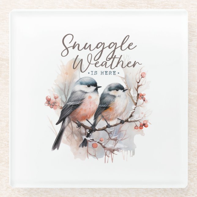 Schnurrbart Wetter ist da, Vögel auf Branntwein We Glasuntersetzer (Vorderseite)