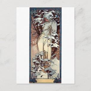 Schnurrbart Winterkunst-Jugendstil-Poster-Frau Sch Postkarte