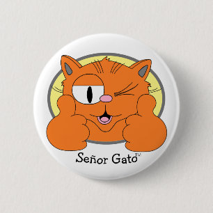 Schnurrbartkatze Daumen Hoch Zwinkernd Cartoon-Kat Button