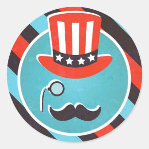 SchnurrbartMonocle 4. der Juli-Party-Aufkleber Runder Aufkleber