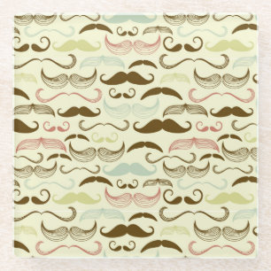 Schnurrbartmuster, Retro Art 4 Glasuntersetzer