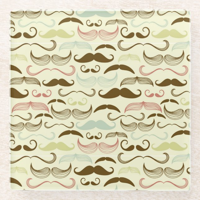 Schnurrbartmuster, Retro Art 4 Glasuntersetzer (Vorderseite)