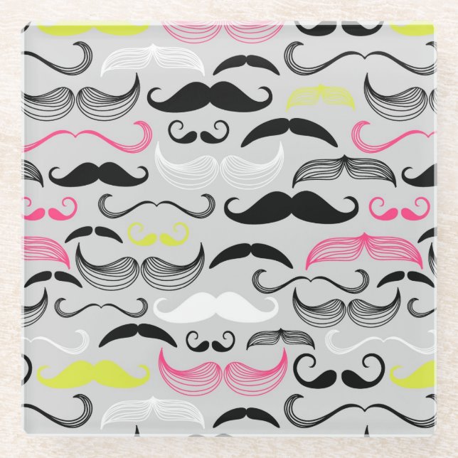 Schnurrbartmuster, Retro Art Glasuntersetzer (Vorderseite)