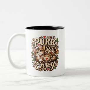 Schnurren Gießen Genießen Katzenliebhaber Kaffee Zweifarbige Tasse