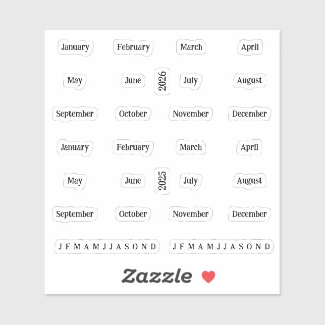 Schnürsenkel. Monate des Jahres 2025 2026 - transp Aufkleber (Blatt)