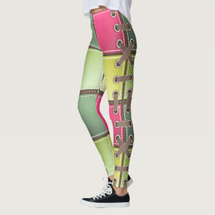 Schnürsenkel, rosa und grüne Mode Leggings