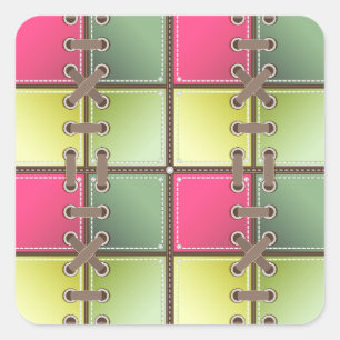 Schnürsenkel, rosa und grüne Mode Quadratischer Aufkleber