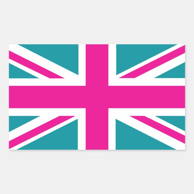 Schock Pink Union Jack British(UK) Flag Rechteckiger Aufkleber (Vorderseite)