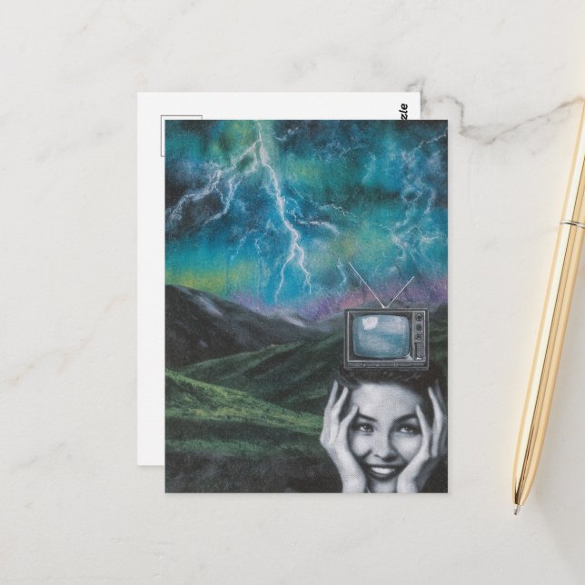 Schockierende Fernsehfrau surreal Postkarte (Vorderseite/Rückseite Beispiel)