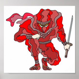 Schockierendes, hellrotes Spektakel. Cyber-Ninja. Poster