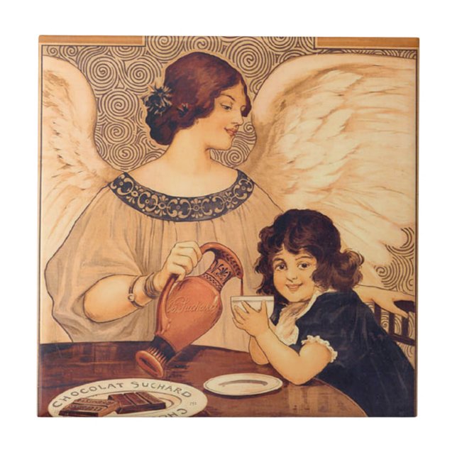 Schokolade Angel Französische Antike Fliese (Vorderseite)
