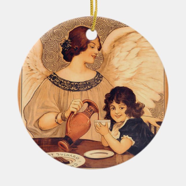 Schokolade Angel Französische Antike Keramikornament (Vorne)