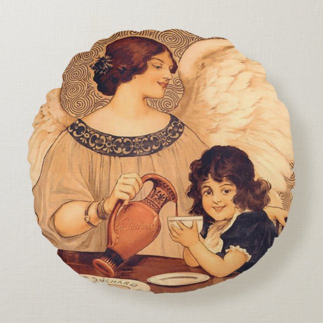 Schokolade Angel Französische Antike Rundes Kissen (Vorderseite)