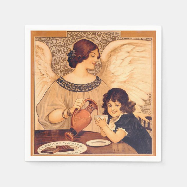 Schokolade Angel Französische Antike Serviette (Vorderseite)