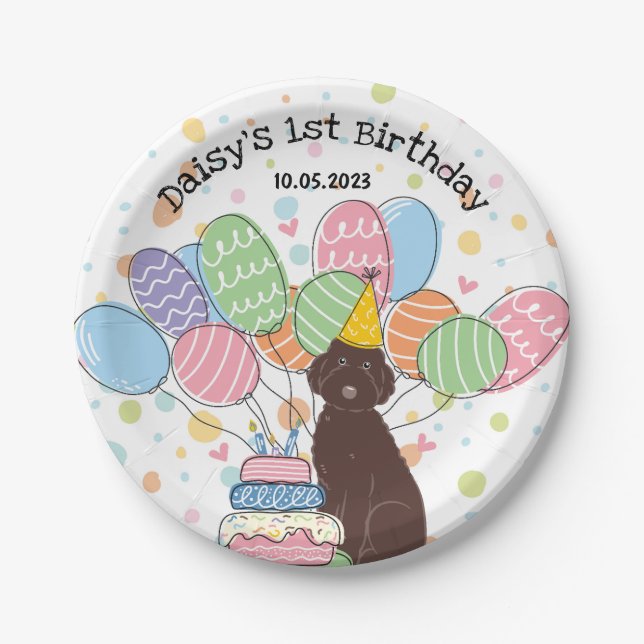 Schokolade Aussiedoodle Birthday Party Paper Telle Pappteller (Vorderseite)