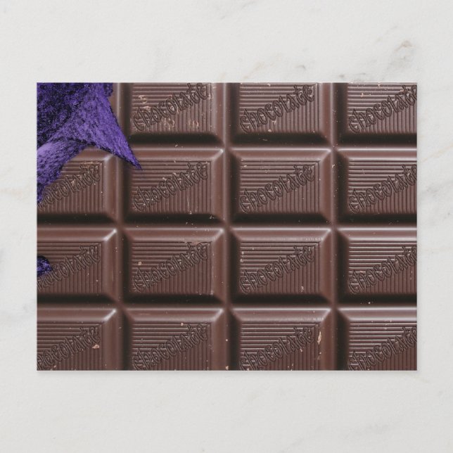 Schokolade-Bar-Postkarte, Postkarte mit Schokolade (Vorderseite)