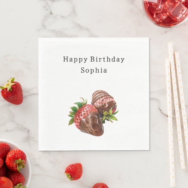 Schokolade bedeckt Erdbeeren Geburtstag Serviette (Beispiel)
