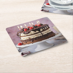 Schokolade Birthday Cake mit Erdbeeren, Rechteckiger Pappuntersetzer