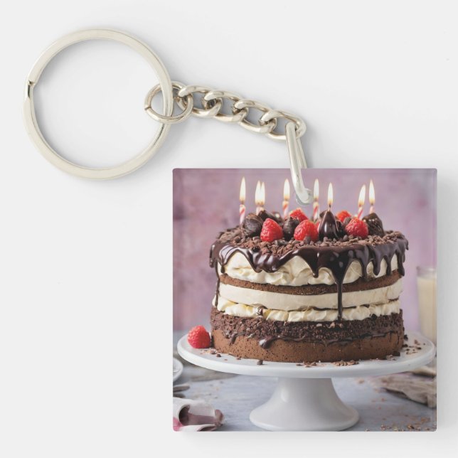 Schokolade Birthday Cake mit Erdbeeren, Schlüsselanhänger (Vorderseite)