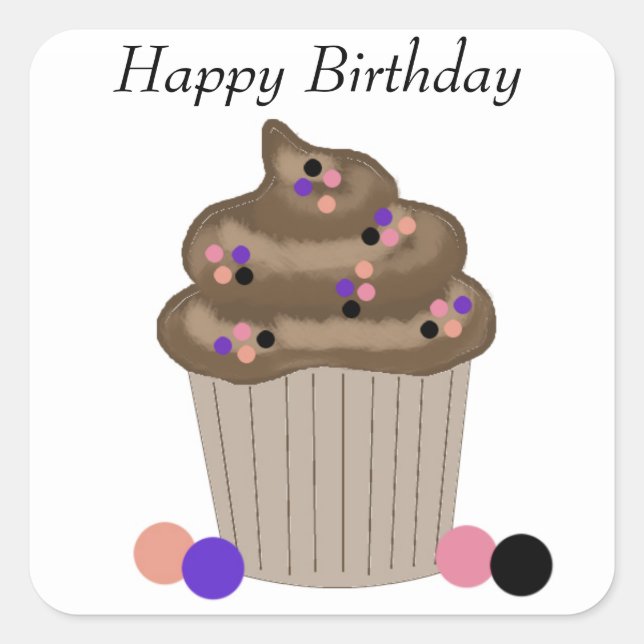 Schokolade Birthday Cupcake Quadratischer Aufkleber (Vorderseite)