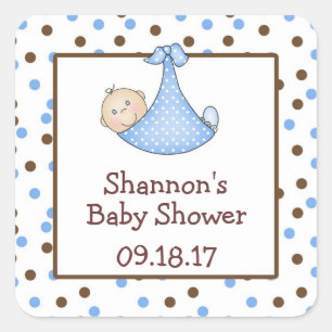 Schokolade Braun Blue Dot Baby Duschmittel Quadratischer Aufkleber