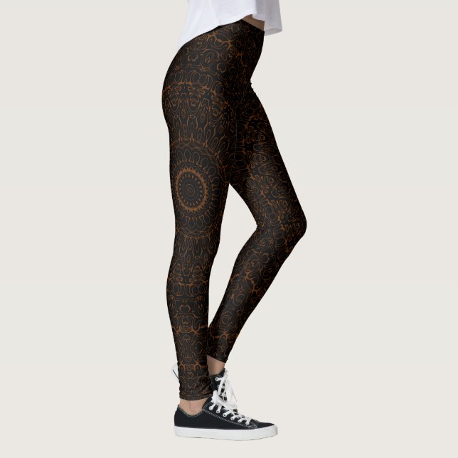 Schokolade Braun Mandala mit komplizierter Symmetr Leggings (Rechts)