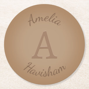 Schokolade Braun Monogramm und Name Personalisiert Runder Pappuntersetzer