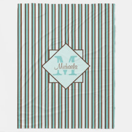 Schokolade Braun und Minze Grünstreifen Monogramm Fleecedecke