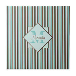 Schokolade Braun und Minze Grünstreifen Monogramm Fliese